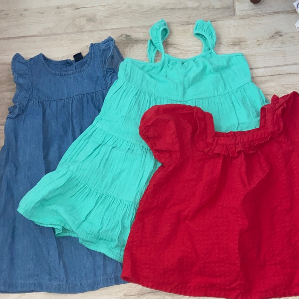 GAP Girls 5T Denim Blue Jean, Green Linen Dresses Red Ruffle Top